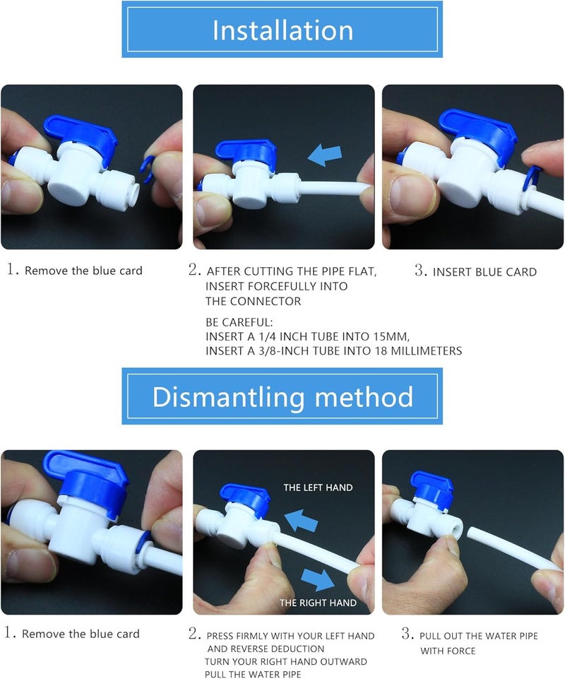 AimatRun Water purifier globe valve, 1/4 "FPT × 3/8" pipeline quick ball valve switch, outer diameter 1/4 turn 3/8 inch quick push plastic pipe joint, suitable for reverse osmosis filtration RODI system 5PCS - Image 5